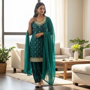 Teal Embroidered Salwar Kameez